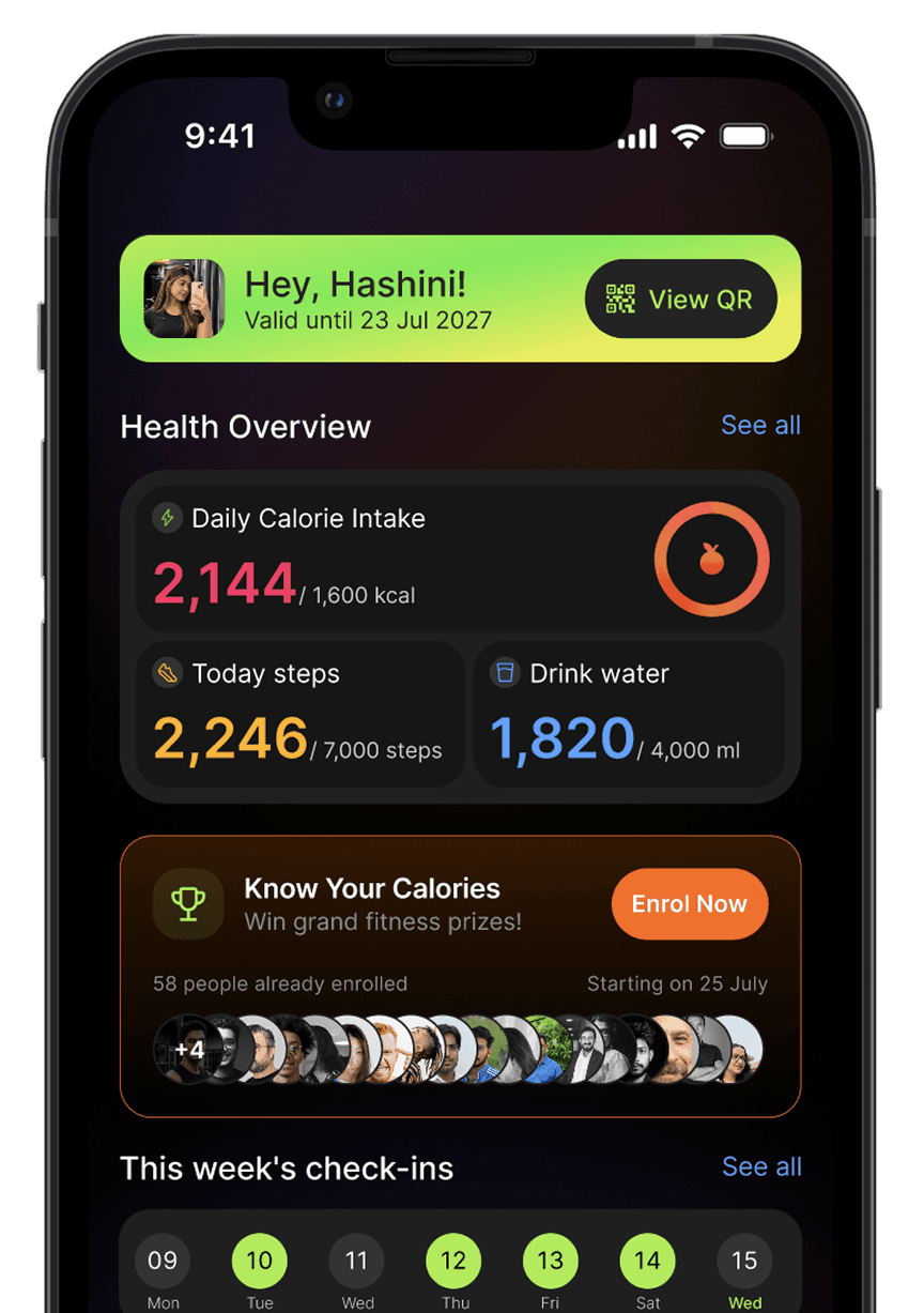 Fitconnect member app showing health overview and daily progress